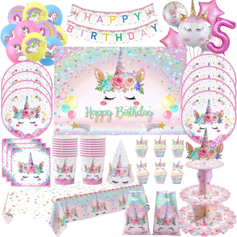 Model Kit Unicorn - Peralatan Makan Sekali Pakai Unicorn Pelangi